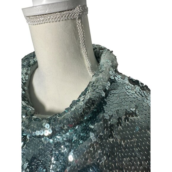 GENE SHELLY'S International Boutique Vintage 100% Wool Blue Sequin Jacket Sz 10 - Picture 4 of 14